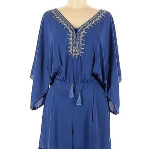 Blue formal romper with stitching detail